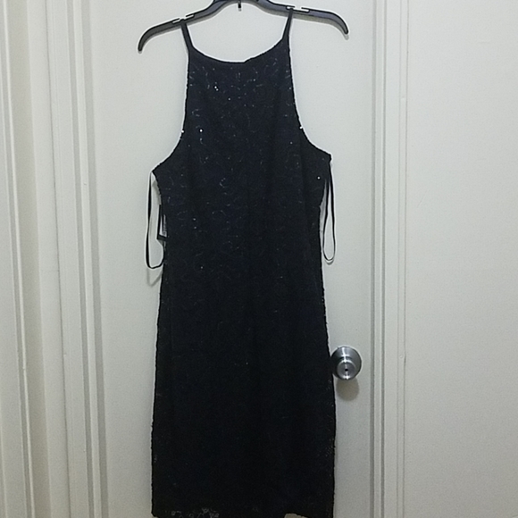 MARINA sequin sphaghetti strap lace dress in navy - Picture 4 of 6